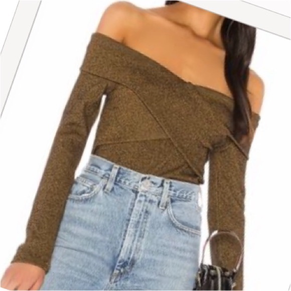 Capulet Wells Bronze Cross-Over Off Shoulder Long Sleeves Thong Bodysuit Sz Sm - Picture 3 of 16